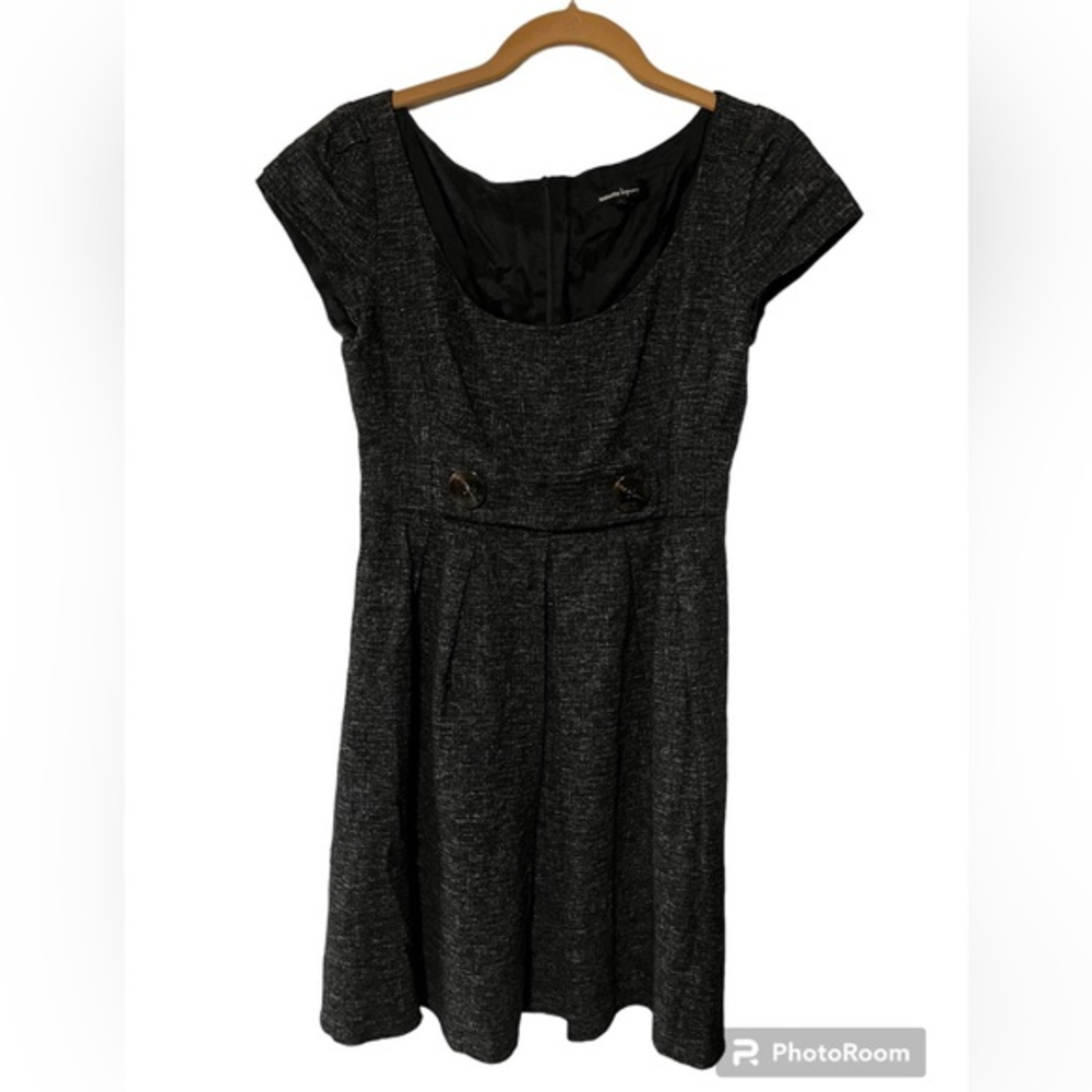 Nanette Lepore Dress Size 4‎ Black Heather Cap Sleeve Pleated Front Buttons